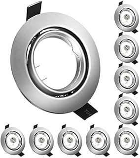 10x Modern GU10 Downlights for Ceiling, Round Brushed Metal Frame for Recessed Ceiling Lights, Tilt Swivel Spotlight - External Dimensions: 90mm, Cut-Out Hole Size:70-80 mm