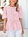 PRETTYGARDEN Women's Tie Front Striped Shirt 2026 Summer Trendy Fashion Cute Babydoll Tops Peplum Puffy Sleeve Blouse (Pink,Medium)