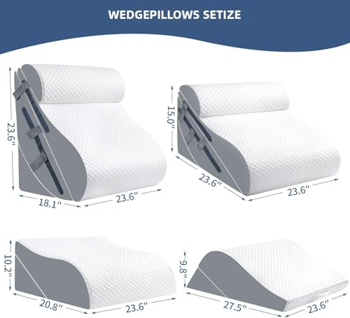 6p orthopädisches Bett Keil Kissen Set mit ganzem Memory Foam Taillenkissen, Bett Keil Kissen für Schlaf/Rückenschmerz Linderung, justierbare Bein Höhen Kissen für nach Operation, Schwellung.