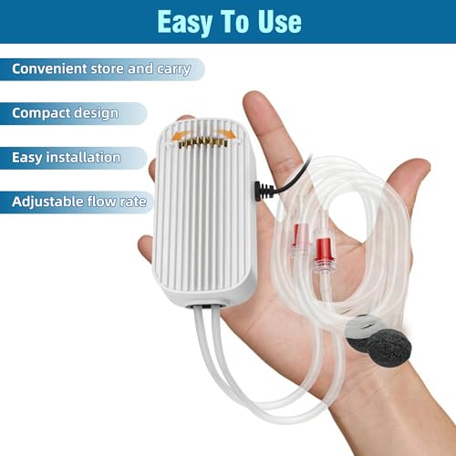 Image of Quiet Aquarium Air Pump 5W Fish Tank Oxygen Aerator Pump with Air Stone Airline Tubing Check Valve Aquarium Bubbler for 70-160 Gallon Fish Tanks