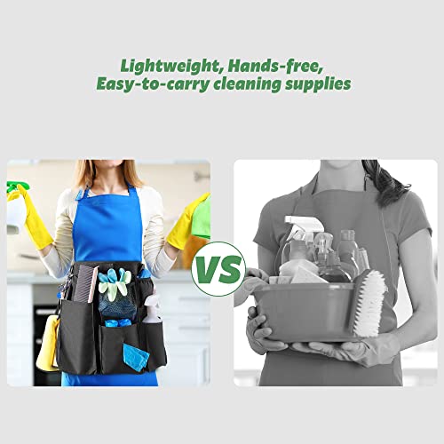 LoDrid Cleaning Apron for Housekeeping with 9 Pockets, Cleaning Bag with Adjustable Waist Belt, Professional Cleaning Supplies Apron for Work, Black