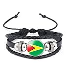 vmcoatdu Guyana National Flags Bangle Retro Alloy Leather Bracelet for National Flag Braided Rope Bracelet Bangle (Guyana)