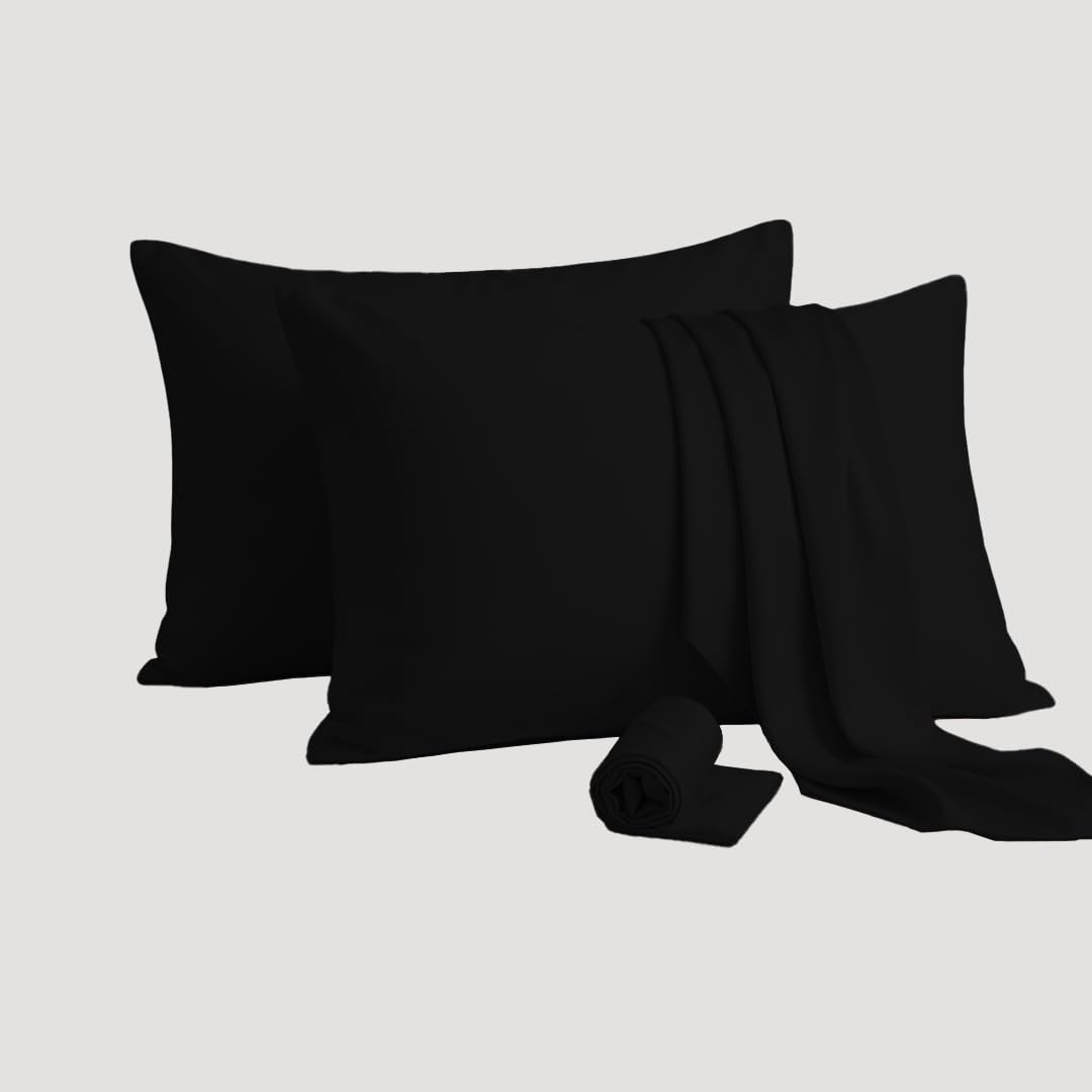 Ziya Homes Pillow Cases 2 Pack - Black Housewife Pillowcases - 200TC Soft Brushed Microfiber Pillow Covers with Envelope Closure (50 x 75 cm)