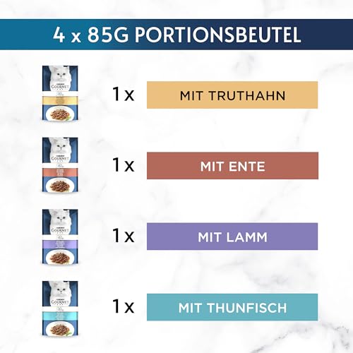 Gourmet Perle Erlesene Streifen Katzenfutter nass, Sorten-Mix, 12er Pack (12 x 4 Beutel à 85g)