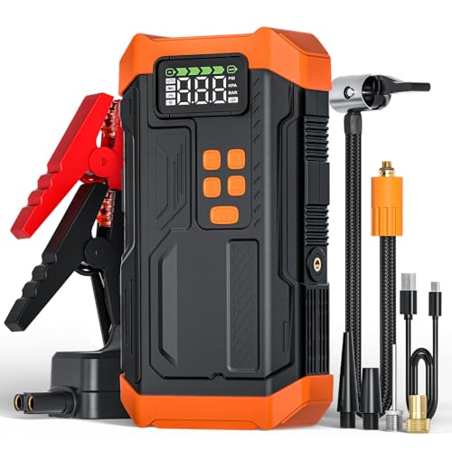 Image of 5000A Jump Starter with Air Compressor,Car Jumper Starter Portable with 150PSI Tire Inflator 12V Jump Box with LCD Display,Flashlight,Storage Case (Up 9L Gas /8L Diesel Engine(Orange