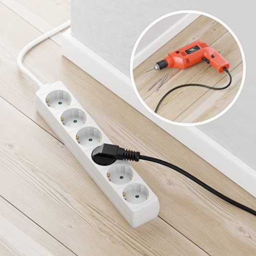 deleyCON Listwa Zasilająca 6-Gniazd z Płaską Wtyczką, do Użytku Wewnętrznego, Kabel 1,4m, Trwała Obudowa z Tworzywa Sztucznego - Biała