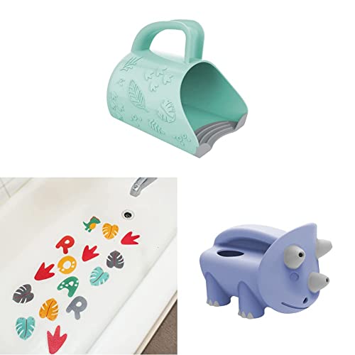 Image of Dr. Brown's CleanUp Dino-Pour Bath Rinse Cup, 0m+ with Sit & Splash Non-Slip Bath Stickers, 15 Count, Dino Design, and Pour & Roar Watering Can, 6m+, BPA Free, Certified Plastic Neutral