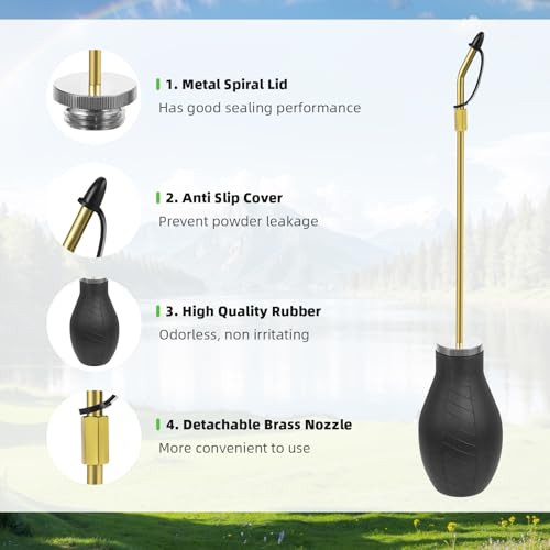 Image of 2 Pack Diatomaceous Earth Powder Duster, Garden Powder Dispenser Diatomaceous Earth Applicator, Bulb Duster Sprayer for Home Powder with 9.8 in Extension Nozzle & Retractable Funnel & Measuring Spoon