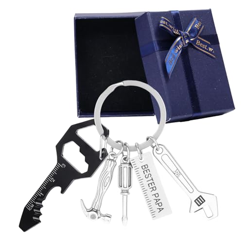 Raveparty Regalo del Día del Padre, mejor regalo de papá, llavero con grabado «Bester Papá», llavero del día del padre, regalo del día del padre para papá, plata, 1