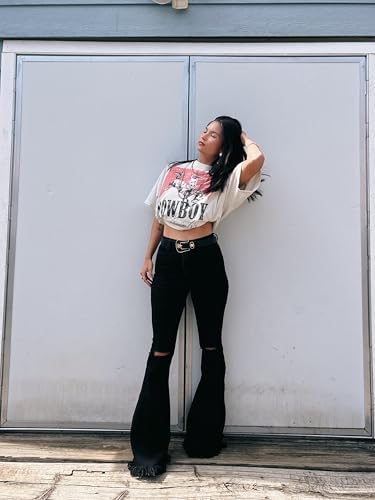 Willow Boutique Farrah Distressed Flare Jeans for Women – Trendy & Casual High Waisted Bell Bottom Pants for Women - Black4