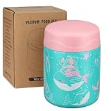 wiwens 12oz Soup Thermo for Hot Food Kids Insulated Food Jar Wide Mouth Lunch Container Leak Proof Stainless Steel Vacuum Bento Box for School Office Travel Outdoors Green-Mermaid