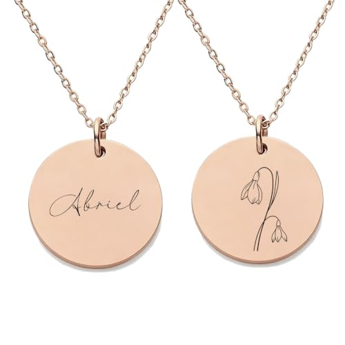 HUAN XUN Custom Abriel Name Necklace with Birth Month Flower for Women