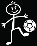 Boy Soccer Futbol Family Stick Figure Vinyl Decal Sticker Car Truck Window Wall Art- (6 inch) / (15.3 cm) Tall WHITE Color