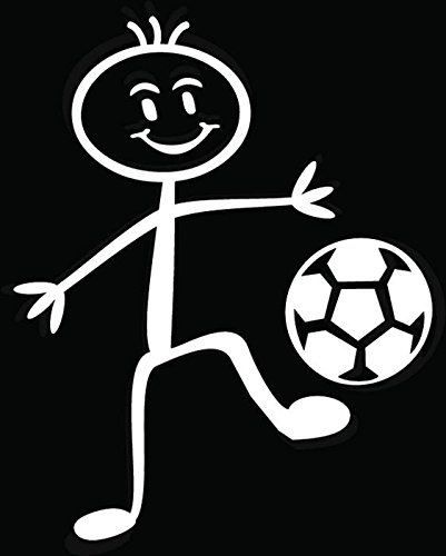 Boy Soccer Futbol Family Stick Figure Vinyl Decal Sticker Car Truck Window Wall Art- (6 inch) / (15.3 cm) Tall WHITE Color