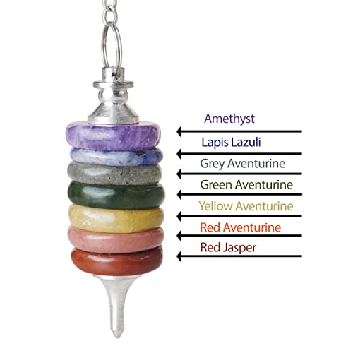 Image of Seven Chakra Crystal Pendulum for Dowsing Practices & Vastu Home Decor | Natural Gemstone Spiritual Tool | Healing Crystals for Reiki, Chakra Meditation | Feng Shui Vastu Decorative Crystal Pendulum
