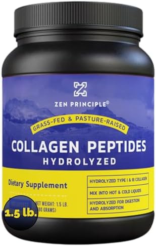 Zen Principle Grass-Fed Collagen Peptides 1.5 lb. Anti-Aging Hydrolyzed Protein Powder for Healthy Hair, Skin, Joints & Nails. Paleo and Keto Friendly, GMO and Gluten Free, Pasture-Raised Bovine.