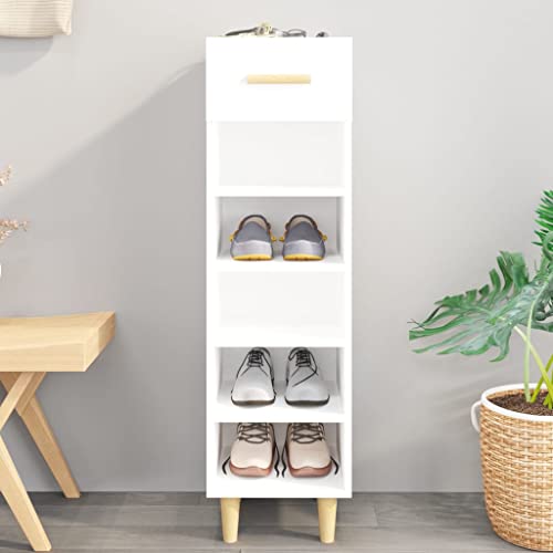 FIRBNUS 30x35x105 cm Zapatero de Recibidor con Estantes y Cajón Armario de Pasillo Estantería Blanco Brillo Mueble Zapatero Estante de Almacenamiento Shoes Rack Madera Contrachapada