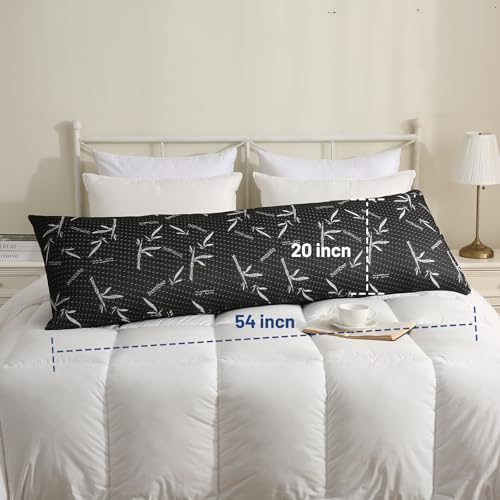 Full Body Pillow with Removable Pillowcase for Adults,(Memory Foam Filling)(Long Pillow for Side Sleepers) (Fluffy and Firm)(Adjustable Filling)(20×54 Inch,Black)