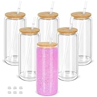 Cosictic 20 OZ Glas-Schneekugel-Tumbler mit vorgebohrtem Loch und Stopfen, 591ml, Doppelwandige Schneekugelbecher für Schneekugel Glitzer DIY, (6 Stück)