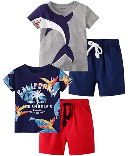 SMYUYAO Toddler Boys Short Sleeve Set Cotton Soft Breathable Playwear Cute Printed Casual Outfit for Kids Size 4