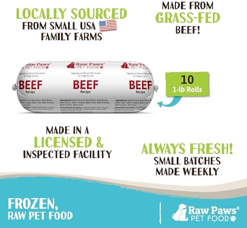 Raw Paws Signature Blend Pet Food for Dogs & Cats - Beef Recipe, 1-lb Rolls (10-Count) - Fresh Pet Food Made in USA, Grass-Fed Beef Log, Natural Dog Food Rolls, Raw Frozen Dog Food & Cat Food - image 2