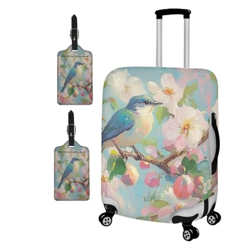 Polyester Luggage Bag Cover+Tag Comfortable Luggage Protection Cover Extendable Cute Suitcase Covers Personalized Customized Travel Luggage Cover 18-21 Bridesmaid Gift Branch Bird2