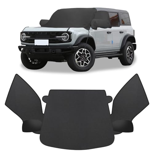 Image of Car Snow Windshield Cover Compatible with Ford Bronco 2021-2024 600D Oxford Fabric Winter Outside Front Windshield Exterior Accessories Hail & Ice Protection with Side Mirror Covers