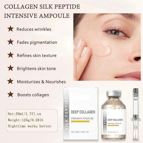 Generic Silk Peptide Intensive Lifting Ampoule - Deep Collagen Silk Peptide Intensive Lifting Ampoule Serums for Face Tightening and Lifting, Korean Anti Aging Face Serum for Women 1.7fl.Oz/50ml (2pc)