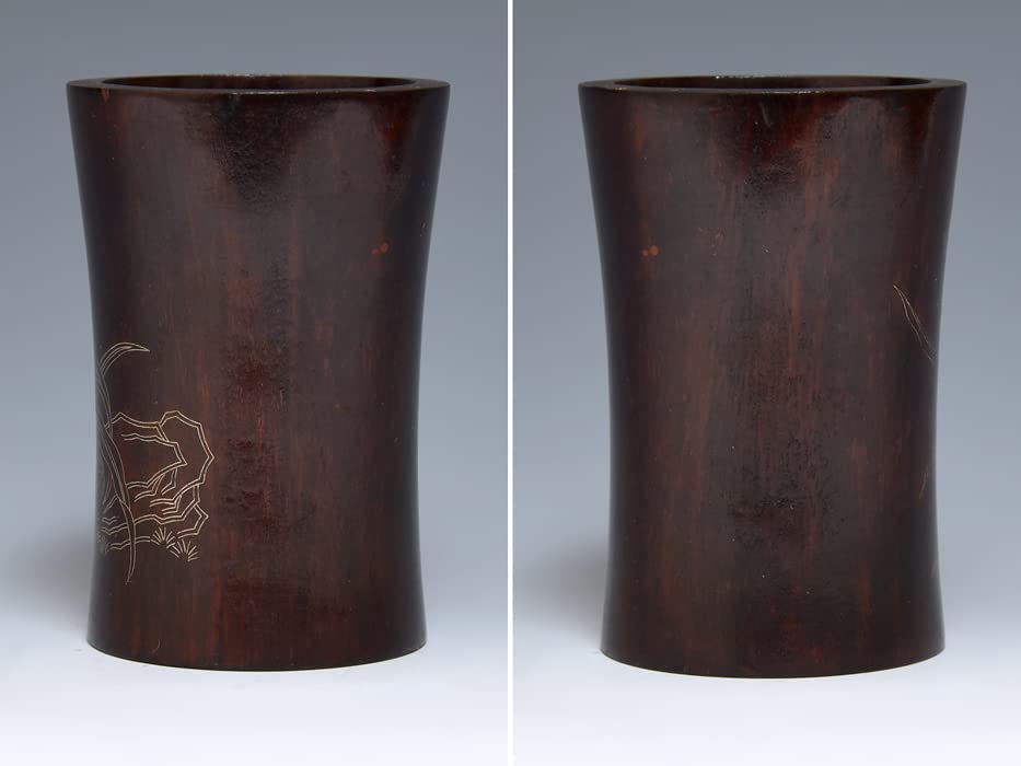 Amazon.co.jp: 唐木筆筒筆立萱草（キスゲ）図高10.5㎝金彩書道具文房