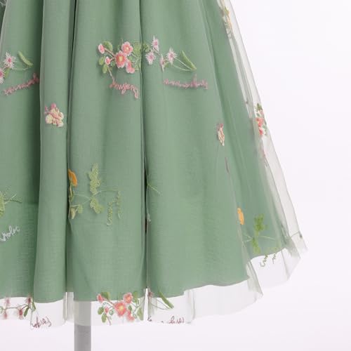 EULIMENE Flower Girl Dress Floral Embroidery Tulle Dress Spaghetti Strap Princess Dresses for Wedding Party Formal Birthday Pageant Dresses for Girls 5-14Y Green — view 5