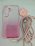 Tawarror Funda Glitter con Cuerda para Samsung Galaxy S26 5G, Carcasa de Galvanisée Silicona corazón de Amor, Case con Doble Anillo de Soporte e Ajustable Collar Correa de Cuello Cordón, Rosa