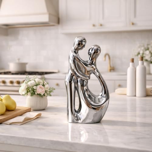 Image of Xtore Abstract Metallic Couple Ceramic Figurine for Modern Home Decor, Symbolic Love Sculpture
