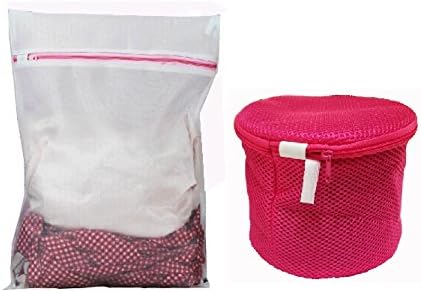 FashionBoutique Set of 2 Convenient Home and Personal wash bags set - ONE Medium Quadrate Washing Bag + ONE Bra Wash Bag (White and (cylinder-shaped) Hotpink)