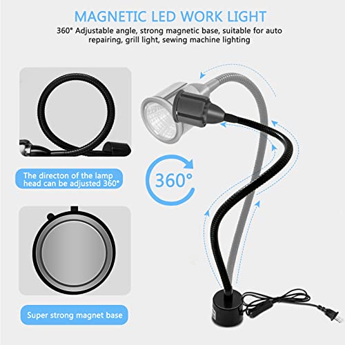 Deeffe Magnetic LED Work Light with Flexible Gooseneck and Magnetic Base, Magnetic LED Lamp 750 Lumen for Work Bench, Sewing Machine, Auto Repairing, Grill Lighting - Image 3