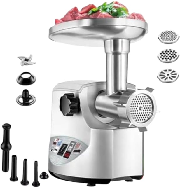 Picadora eléctrica de carne de 3000 W, picadora resistente con hoja de acero inoxidable, piezas extraíbles para carne, pescado, verduras, ajo, electrodoméstico de cocina