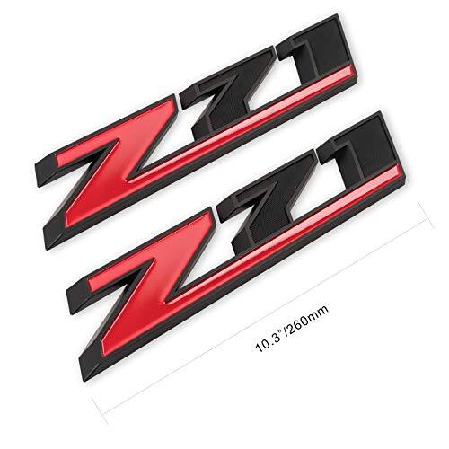 Image of 2Pcs 10.3 inch Z71 Emblem Badges for GM Chevy Silverado Colorado GMC Sierra Tahoe Suburban (Matte Black+Red)