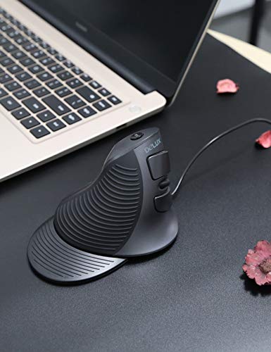 Delux Wired Vertical Ergonomic Mouse, With 6 Programmable Buttons, 4200Dpi, Removable Palm Rest, Reduces Wrist Pain And Carpal Tunnel For Medium/Large Hands (Black) #TOP7