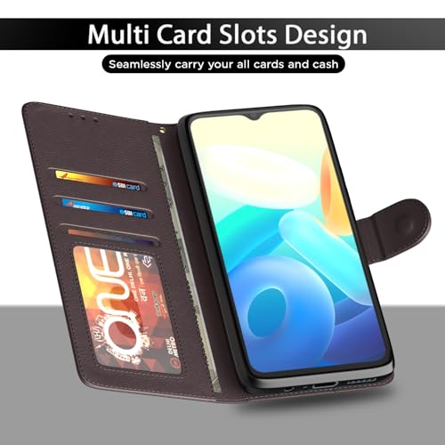 Image of Pikkme Vivo Y16 Flip Case Leather Finish | Inside TPU with Card Pockets | Wallet Stand and Shock Proof | Magnetic Closing | Complete Protection Flip Cover (Coffee)