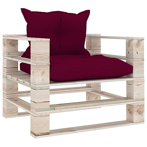 CKioict Sofá de jardín Conjunto de Muebles Salón de jardín Sofá de palets de jardín con Cojines Rojo Tinto Madera de pinoAdecuado para Jardines, césped, terrazas