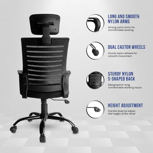 Image of Kepler Brooks Aspira Office Chair for Work, Ergonomic Office Chair, Computer Chair, Study Chair for Home, 2D Headrest, Tilt Lock Mechanism with Seat Height Adjustment, Heavy Duty Metal Base (Black)