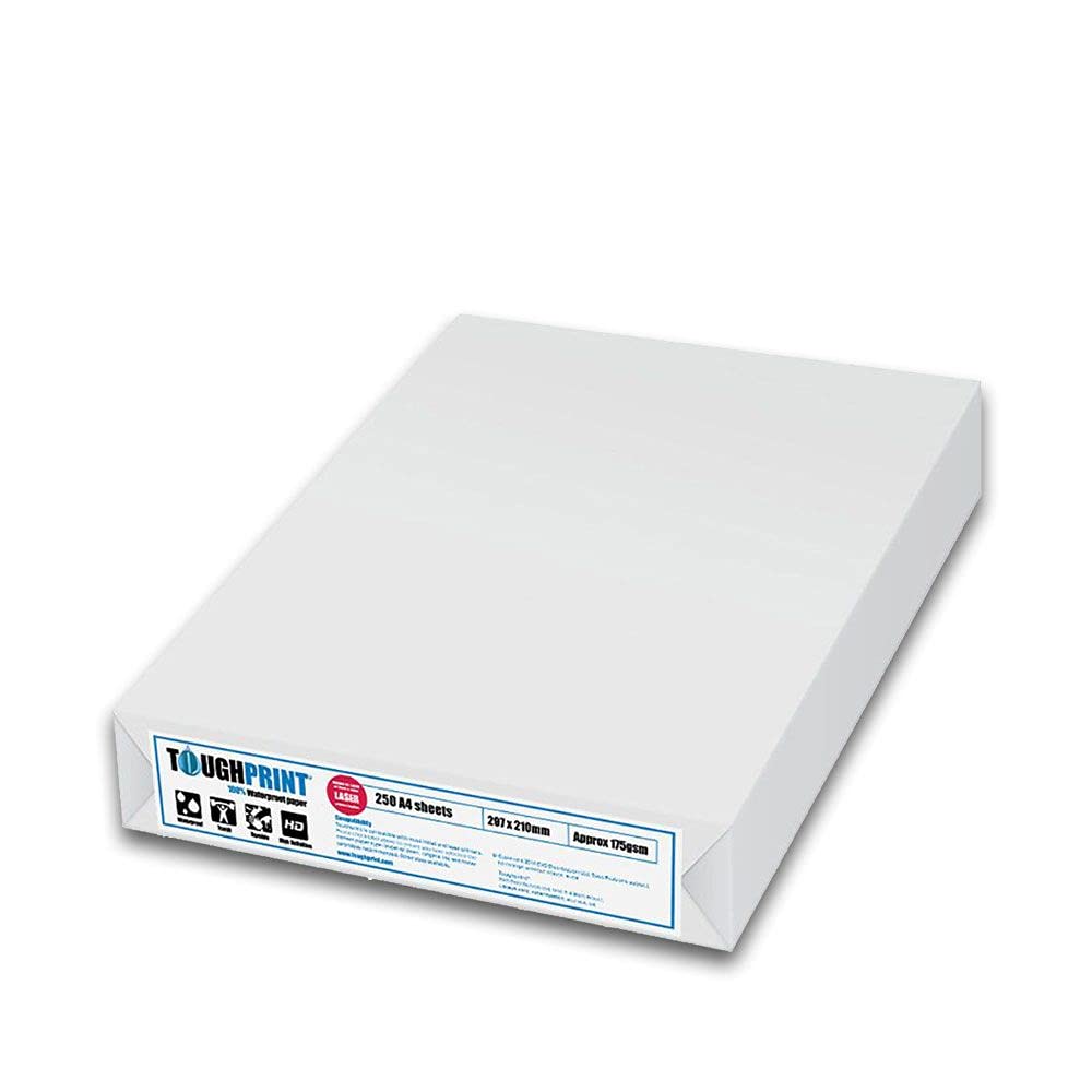 Toughprint A4-Laser Waterproof Paper, 250 Sheets, High-Definition, Durable, Wipe Clean Sheets, Perfect For Outdoor Sports, Map Printing & Signs