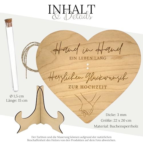 ZUKLA Verpackung für Geldgeschenke zur Hochzeit - mit Reagenzglas & Ständer - Hochzeitskarte Geldgeschenk Verpackung aus Holz - Hochzeitsgeschenk für das Brautpaar