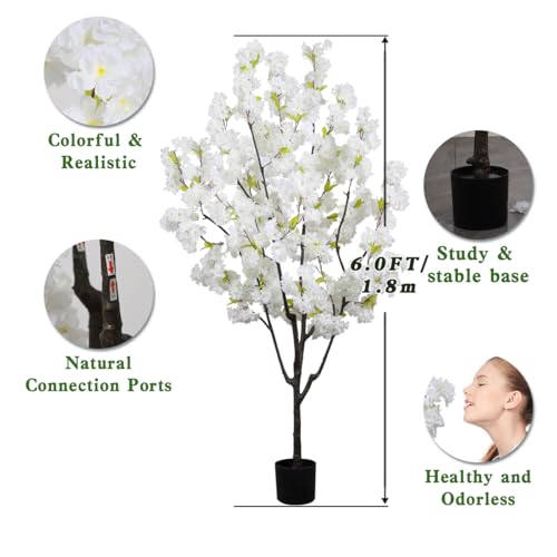 Indoor Cherry Blossoms Tree White Synthetic Cherry Blossom Tree 6FT Fake Bed room Timber for Residence Decor - Image 5