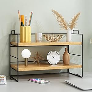 Milky Way Desktop Shelf Organizer, Small Wood Countertop Bookshelf Adjustable Desktop Organizer Office, Desk Storage Tabletop Display Shelf for Home Office Kids Dorm (Wood Black Frame)