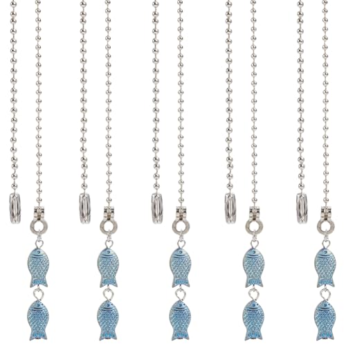 CRASPIRE 10Pcs Fish Fan Pull Chain Frosted Electroplate Glass Fishes Beads Ocean Sea Animal Pendant Charm Hanging Ceiling Fan Ball Chain Dangler Extender Ornament for Ceiling Fan Light Lamp Decor