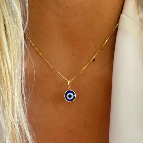 Evil Eye Necklace for Women 14K Gold Plated Delicate Necklaces Blue White CZ Diamond Pendant Necklace Cute Boho Tiny Evil Eye Lucky Protection Jewelry Gift for Women2