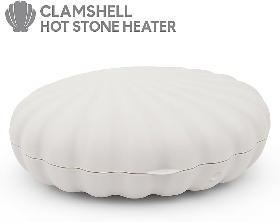 Royal Massage Clam Shell Hot Stone Heater – Electric Massage Stone Warmer for Natural Basalt Stones – Spa & Home Use – Compact, Fast Heating – Includes 4 Smooth Massage Stones