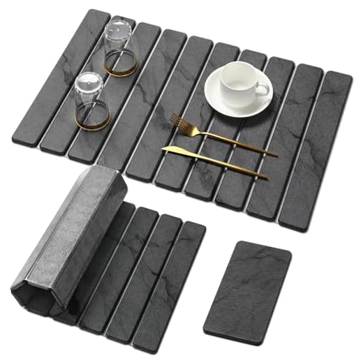 Large Stone Dish Drying Mat for Kitchen Counter,2 PCS Quick Dry Stone Dishes Mats,Foldable Water Absorbing Diatomaceous Earth Drying Pad for Countertop Bottles Utensils Cups(Dark Gray 24"×16" & 8"x4")