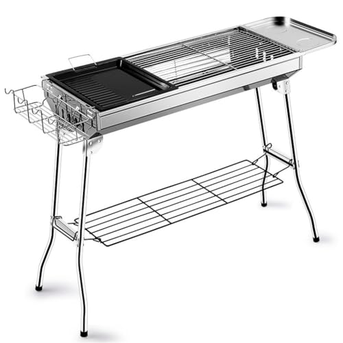 Estufa de barbacoa plegable con doble ala lateral para camping y asado 2