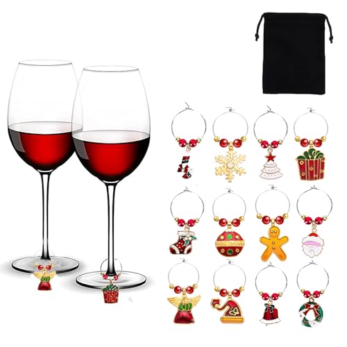DXYSQRX 12 Pack Christmas Wine Glass Charms Holiday Drink Markers Wine Glass Decoration